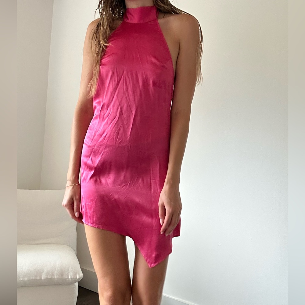 Reformation silk dress in hot pink